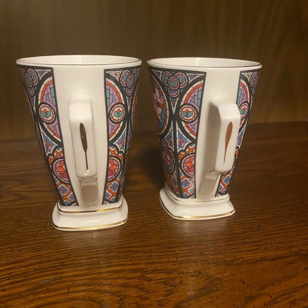 Past Times Rose Window Fine Bone China Mug Set | Oxford England | Stained Glass